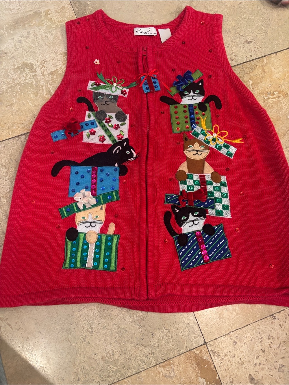 Red Holiday Cat Gift Sweater Vest